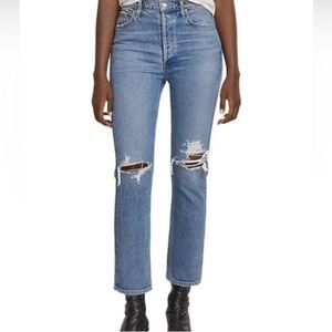 AGOLDE Size 25 Riley Distressed High Rise Straight Crop Jeans